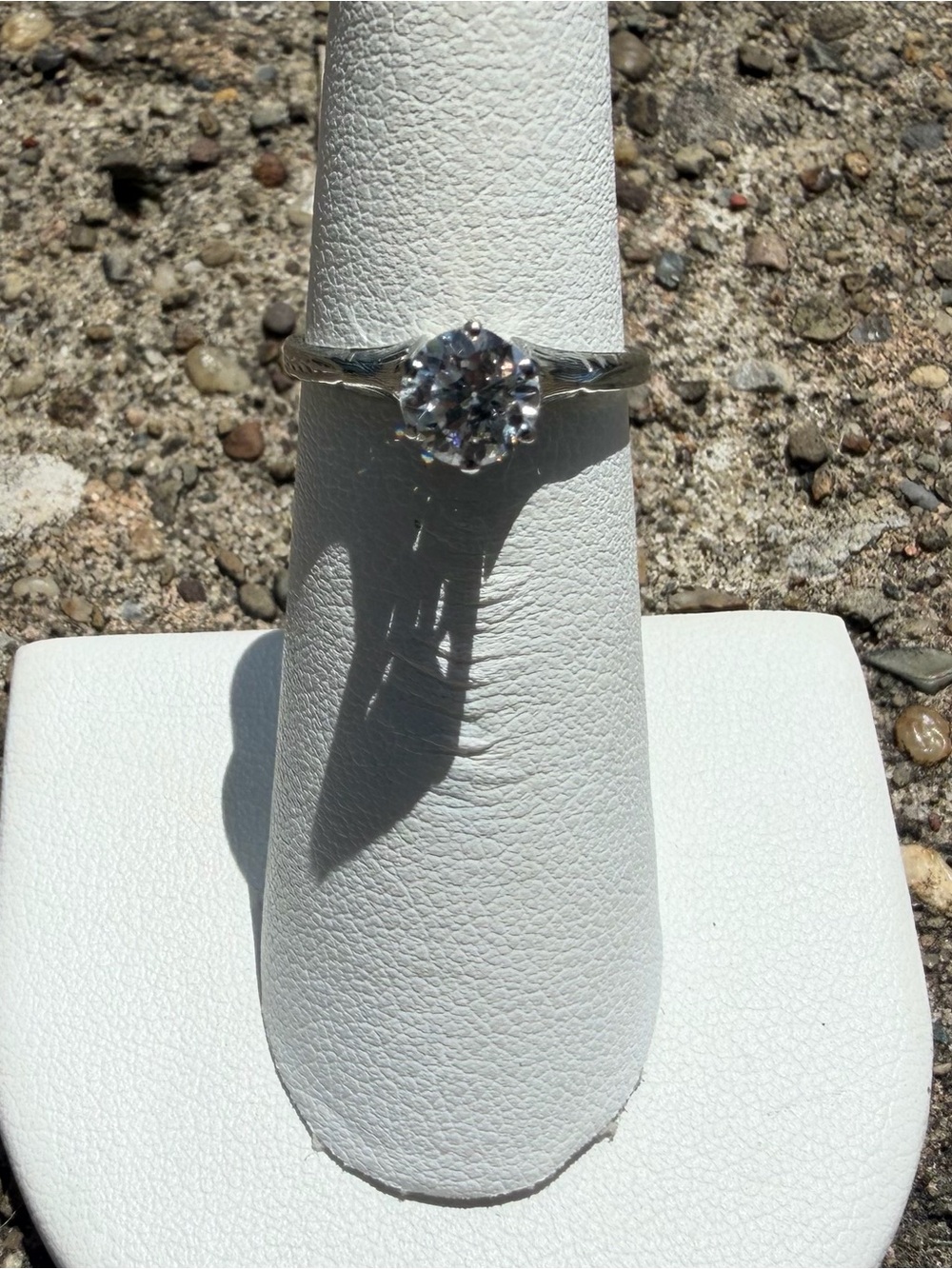 Vintage 18k White Gold .75ct Natural Diamond Engagement Ring